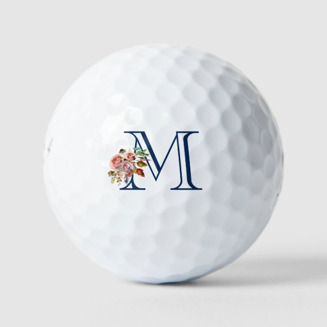 Lovely Elegant Floral Monogrammed Custom Golf Balls (Front)