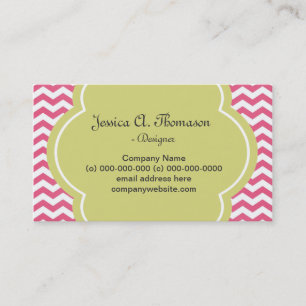 Lovely, elegant, modern pink. green chevron business card