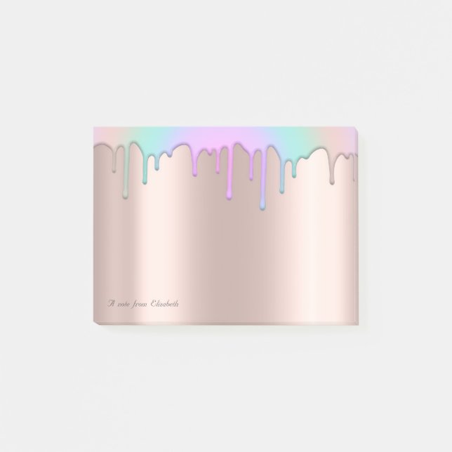 Lovely Elegant Rainbow Drips Rose Gold Post-it Notes (Front)