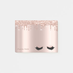 Lovely Elegant Rose Gold Glitter Drips Faux Lashes Post-it Notes