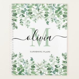 Lovely Eucalyptus Elegant Watercolor Monogram Planner