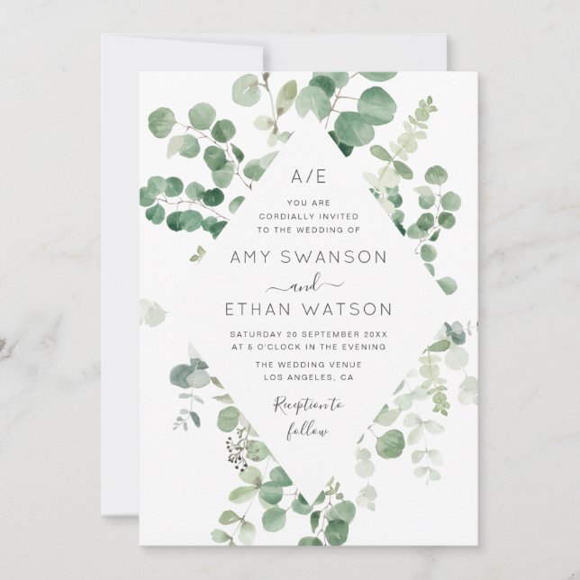 lovely eucalyptus greenery wedding invitation (Front)