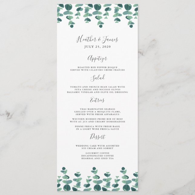 Lovely Eucalyptus Wedding Menu (Front)