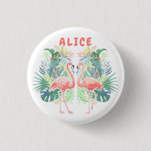 Lovely Fairy Tale For Two Flamingo Tropical Flower 3 Cm Round Badge