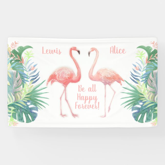 Lovely Fairy Tale For Two Flamingo Tropical Flower Banner (Horizontal)