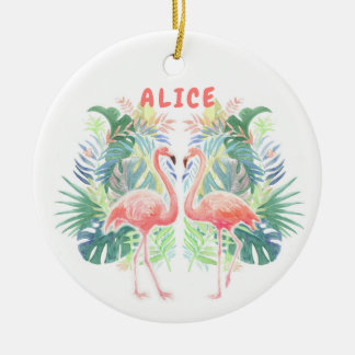 Lovely Fairy Tale For Two Flamingo Tropical Flower Ceramic Tree Decoration