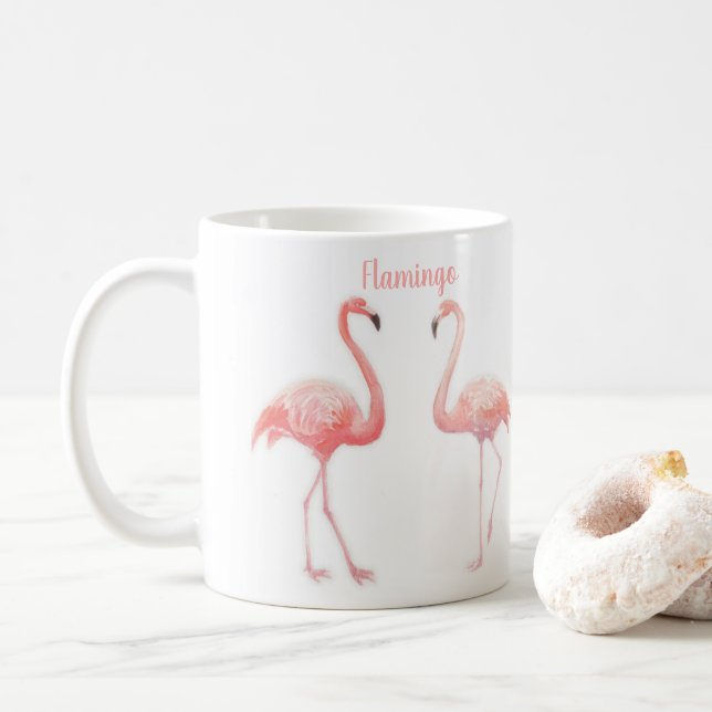 Lovely Fairy Tale For Two Flamingo Tropical Flower Coffee Mug (With Donut)