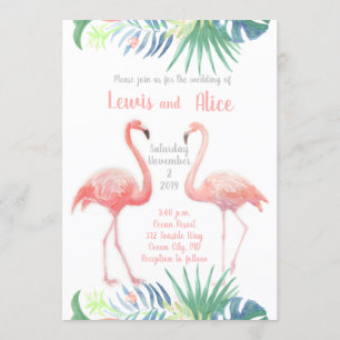 Lovely Fairy Tale For Two Flamingo Tropical Flower Invitation