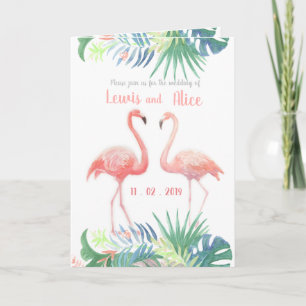 Lovely Fairy Tale For Two Flamingo Tropical Flower Invitation