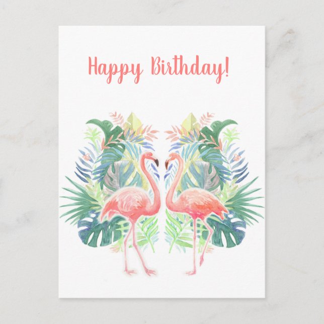 Lovely Fairy Tale For Two Flamingo Tropical Flower Postcard (Front)