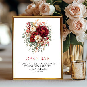 Lovely Fall Marsala Floral Open Bar Tabletop Sign