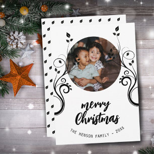 Lovely Family Photo Black Foliage Merry Christmas  Holiday Card