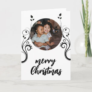 Lovely Family Photo Black Foliage Merry Christmas  Holiday Card