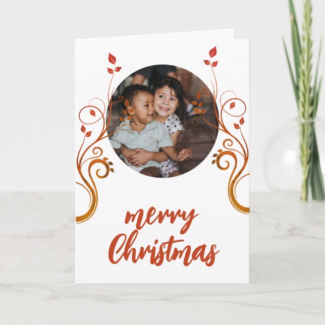 Lovely Family Photo Red Foliage Merry Christmas  Holiday Card (Front)