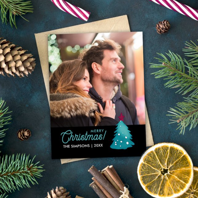 Lovely Family Photo Teal Christmas Tree Watercolor Magnet (Creator Uploaded)