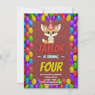 Lovely Fennec Fox 4th Birthday Invitation