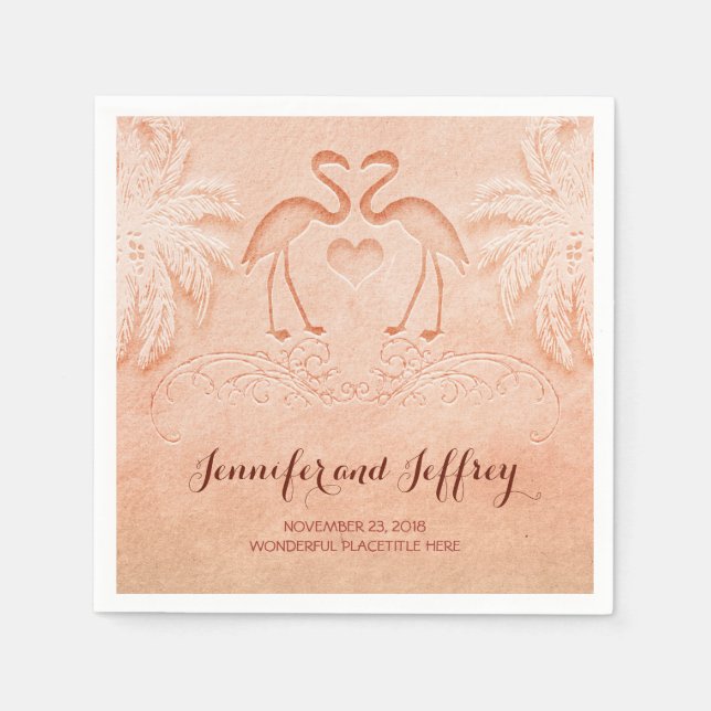 Lovely flamingo couple beach wedding paper napkins (Front)