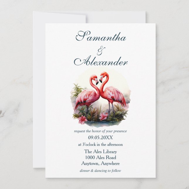Lovely Flamingos Wedding Invitation (Front)
