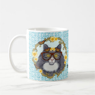 Lovely Floof Cat wearing glasses custom name mug