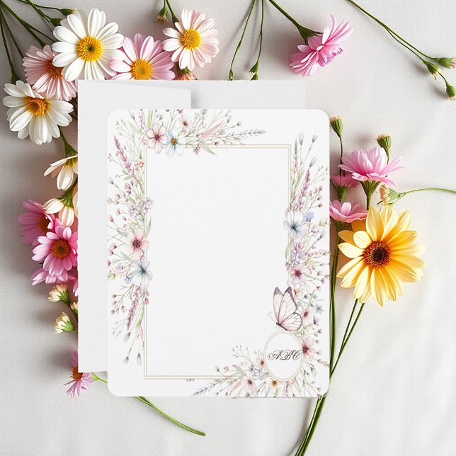Lovely floral and butterfly frame monogrammed card (Creator Uploaded)