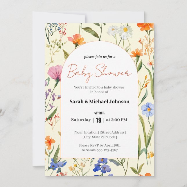 Lovely Floral Baby Shower Invitation (Front)