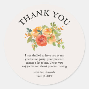 Lovely Floral Bloom Graduation Thank You Sticker