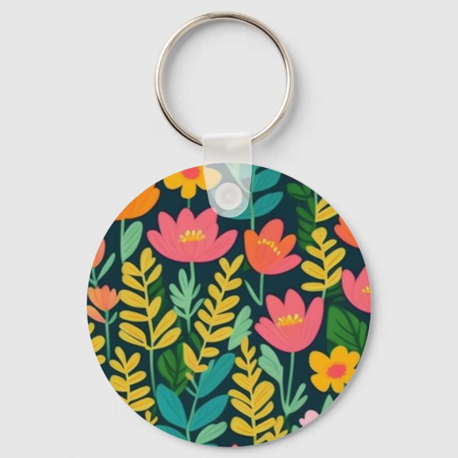 Lovely floral colourful field key ring (Front)
