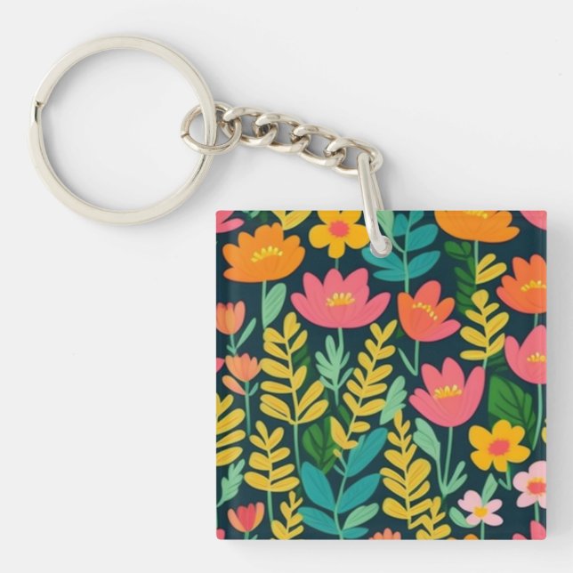 Lovely floral colourful field key ring (Front)