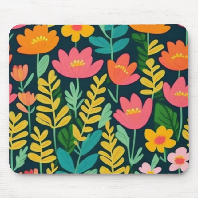 Lovely floral colourful field mouse mat (Front)