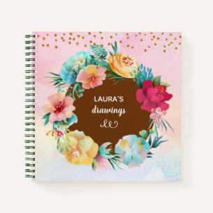 Lovely Floral Frame Girl Sketchbook Notebook
