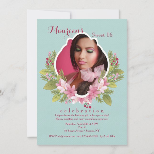 Lovely Floral Frame Photo Invitation (Front)