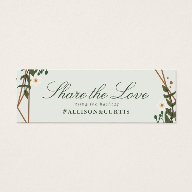 Lovely floral geometric wedding hashtag card (Front)