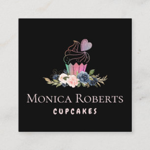 lovely floral glitter custom cakery square business card