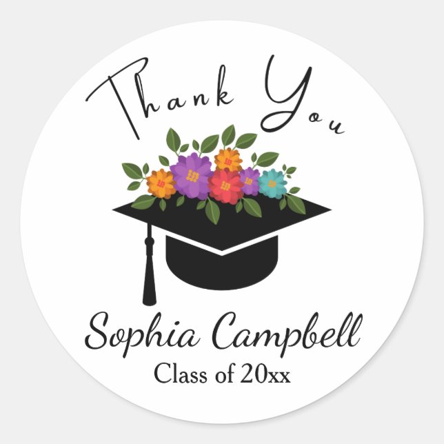 Lovely Floral Graduation Classic Round Sticker (Front)