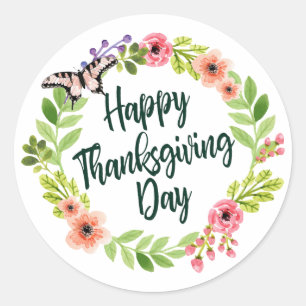 Lovely Floral Happy Thanksgiving Sticker Seal