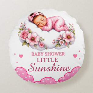 Lovely Floral Little Sunshine Baby Shower Round Cushion