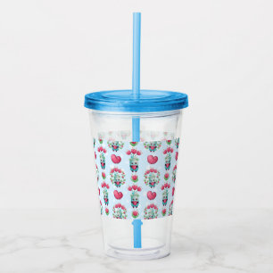 Lovely Floral Mason Jar Hearts Pattern Acrylic Tumbler