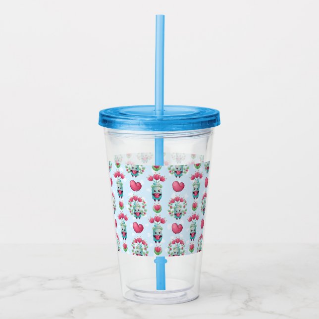Lovely Floral Mason Jar Hearts Pattern Acrylic Tumbler (Front)