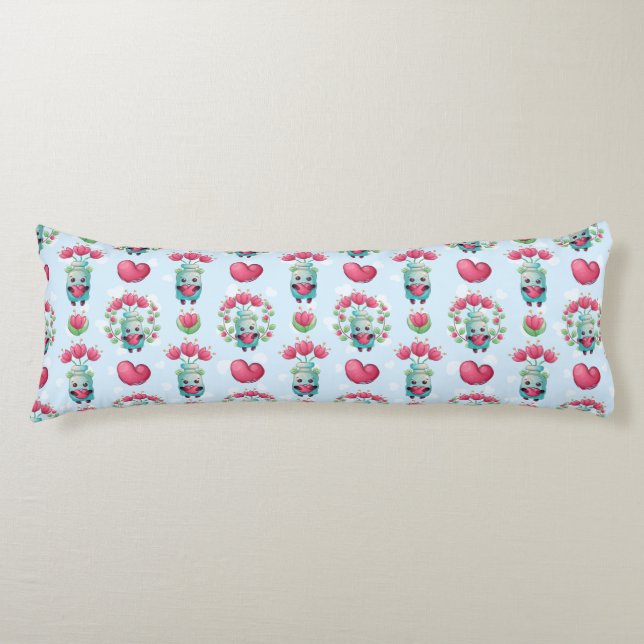 Lovely Floral Mason Jar Hearts Pattern Body Cushion (Front)
