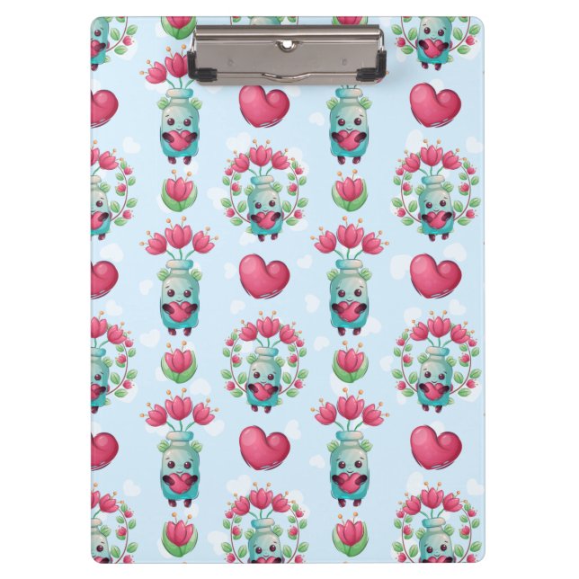 Lovely Floral Mason Jar Hearts Pattern Clipboard (Front)