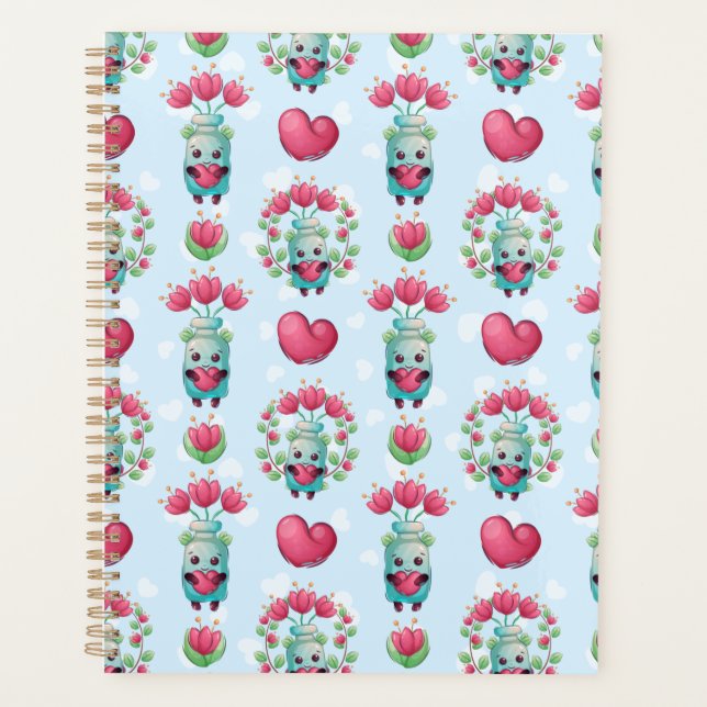 Lovely Floral Mason Jar Hearts Pattern Planner (Front)
