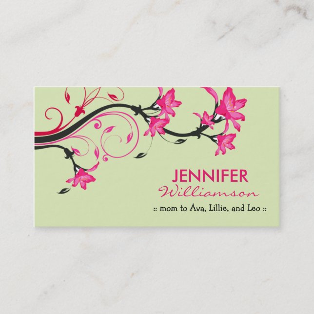 Lovely Floral Mummy Calling Card :: green/pink (Front)