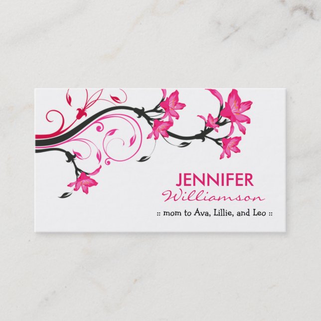 Lovely Floral Mummy Calling Card :: white/pink (Front)
