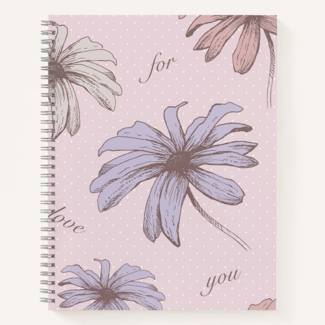 Lovely floral pattern with text romantic polka dot notebook (Front)