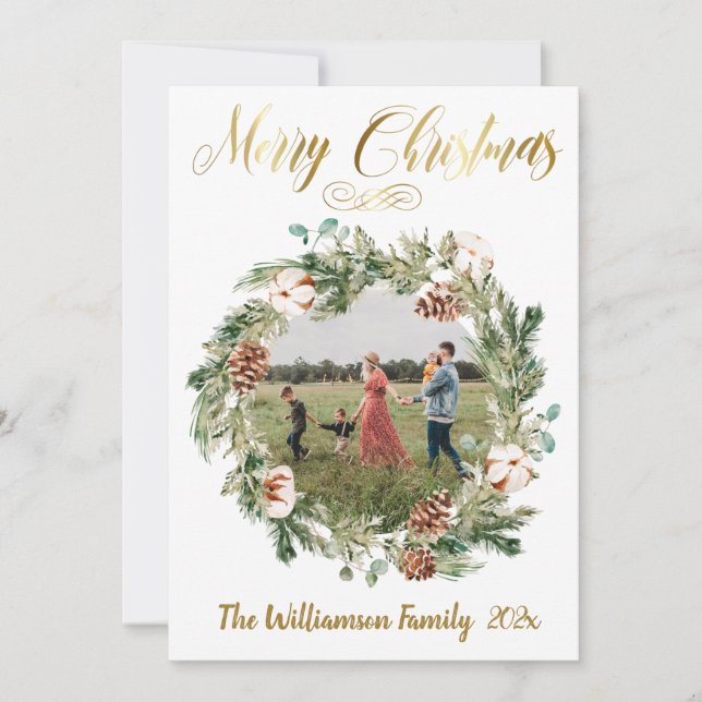 Lovely Floral Photo Wreath Christmas Card (Front)