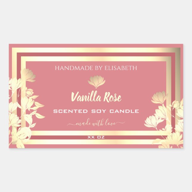 Lovely Floral Pink Gold Product Packaging Labels (Front)
