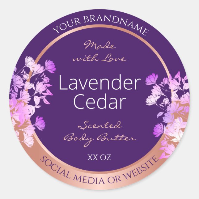 Lovely Floral Product Labels Purple and Rose Gold (Front)