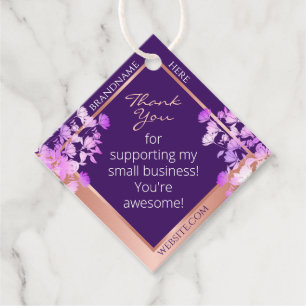 Lovely Floral Purple & Rose Gold Coloured Thank Yo Favour Tags