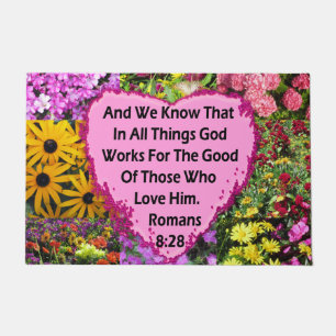 LOVELY FLORAL ROMANS 8:28 BIBLE VERSE DOORMAT