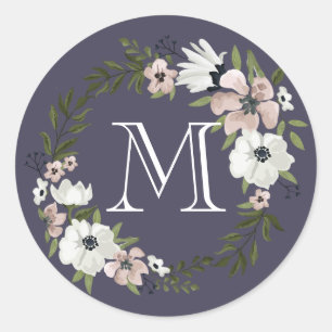 Lovely Floral Round Sticker - purple